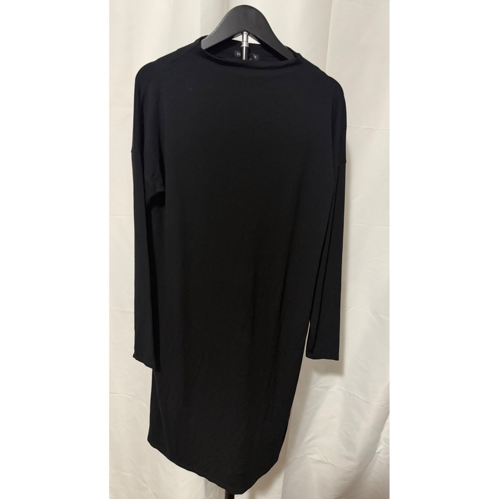 Eileen Fisher Black Viscose Lycra Funnel Neck Long Sleeve Tunic Dress Womens XS